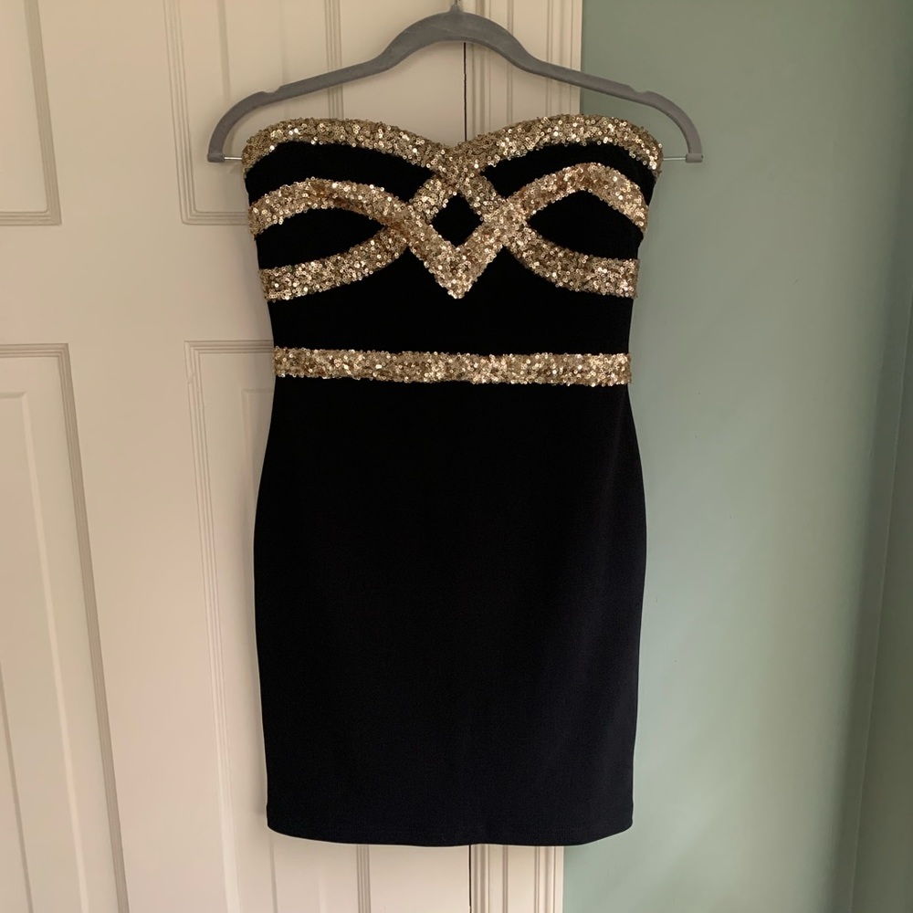 Black and gold cocktail dress
